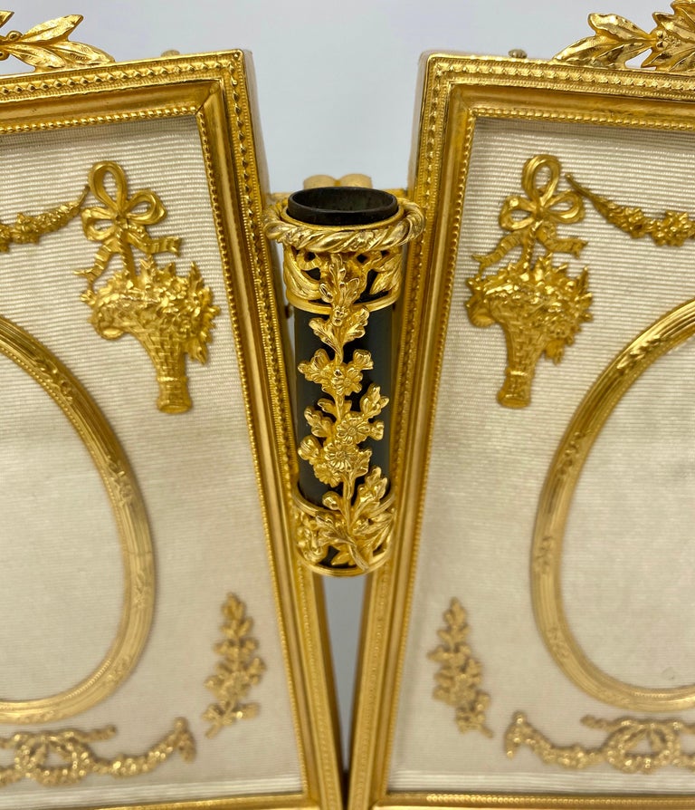 Diptyque Ou cadre double porte photo bronze Doré style Louis XVI Empire
