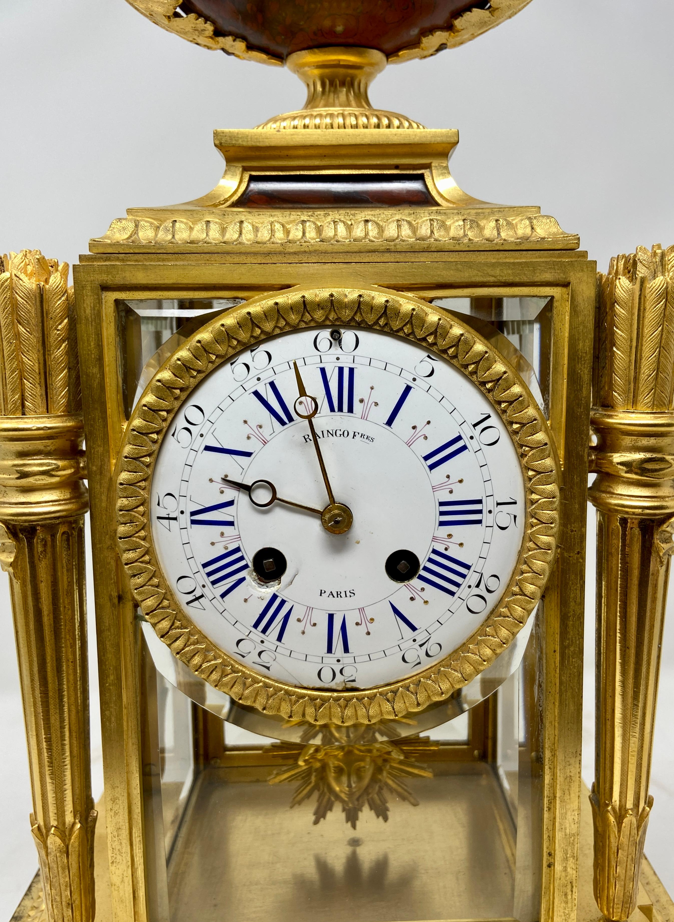 19th Century Antique French Louis XVI Bronze D'ore Mantel Clock by Raingo Frères, circa 1890