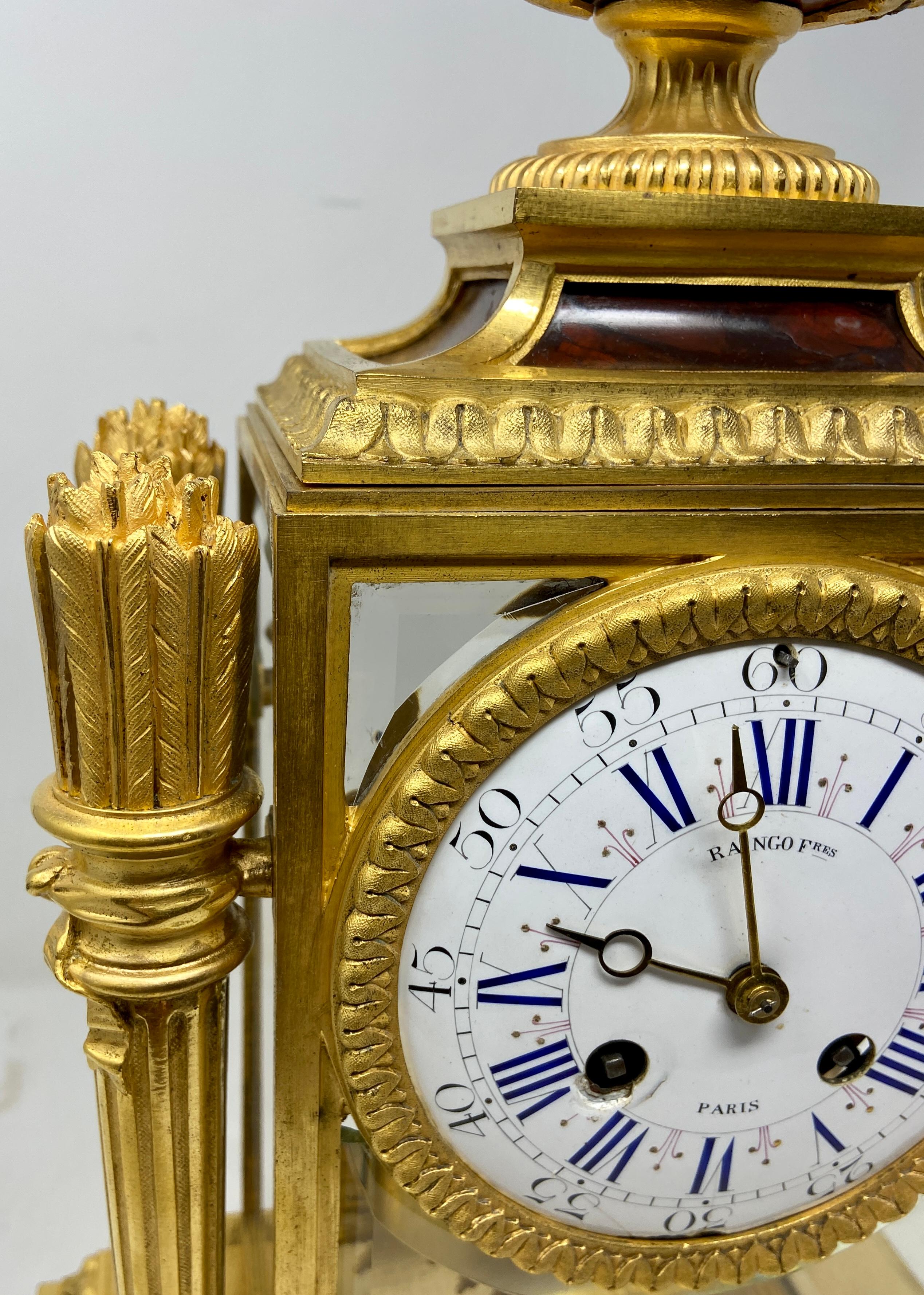 Antique French Louis XVI Bronze D'ore Mantel Clock by Raingo Frères, circa 1890 3