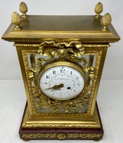 Antique French Louis XVI Bronze D'ore & Rouge Marble Mantel Clock, circa 1880