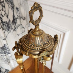 Antique French, Louis XVI bronze fireplace set (outils de cheminée)