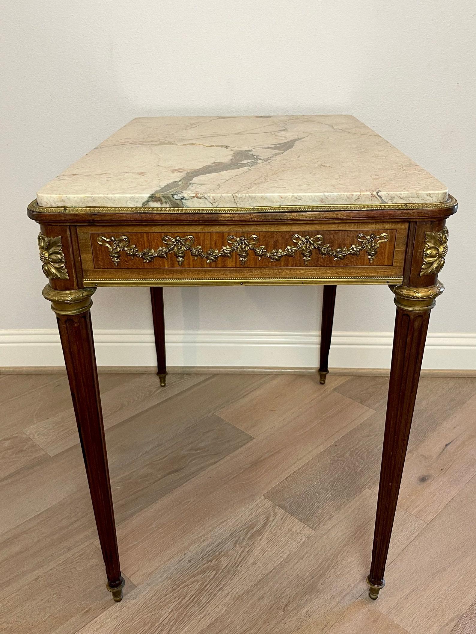 Brass Antique French Louis XVI Bronze Mounted Writing Table  For Sale