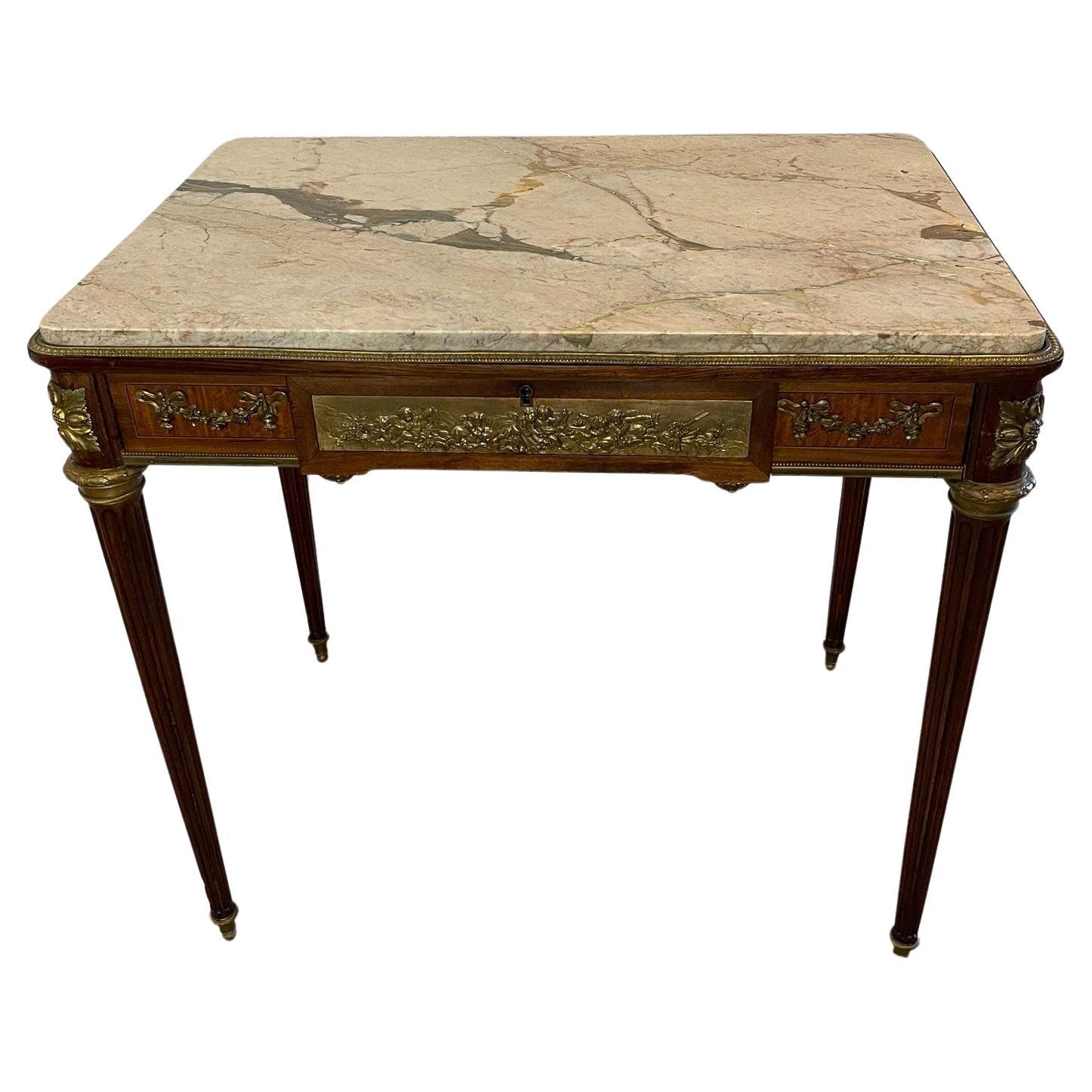 Antiker französischer Louis XVI.-Schreibtisch aus Bronze mit Bronzebeschlägen 