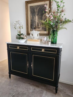 Antique French Louis XVI Buffet, bronzo e marmo di Carrara