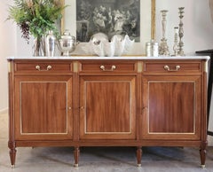 Antique French Louis XVI Buffet, Bronze & Carrara Marble