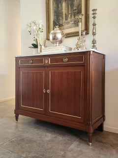 Antiguo Buffet Francés Luis XVI, Bronce y Mármol de Carrara