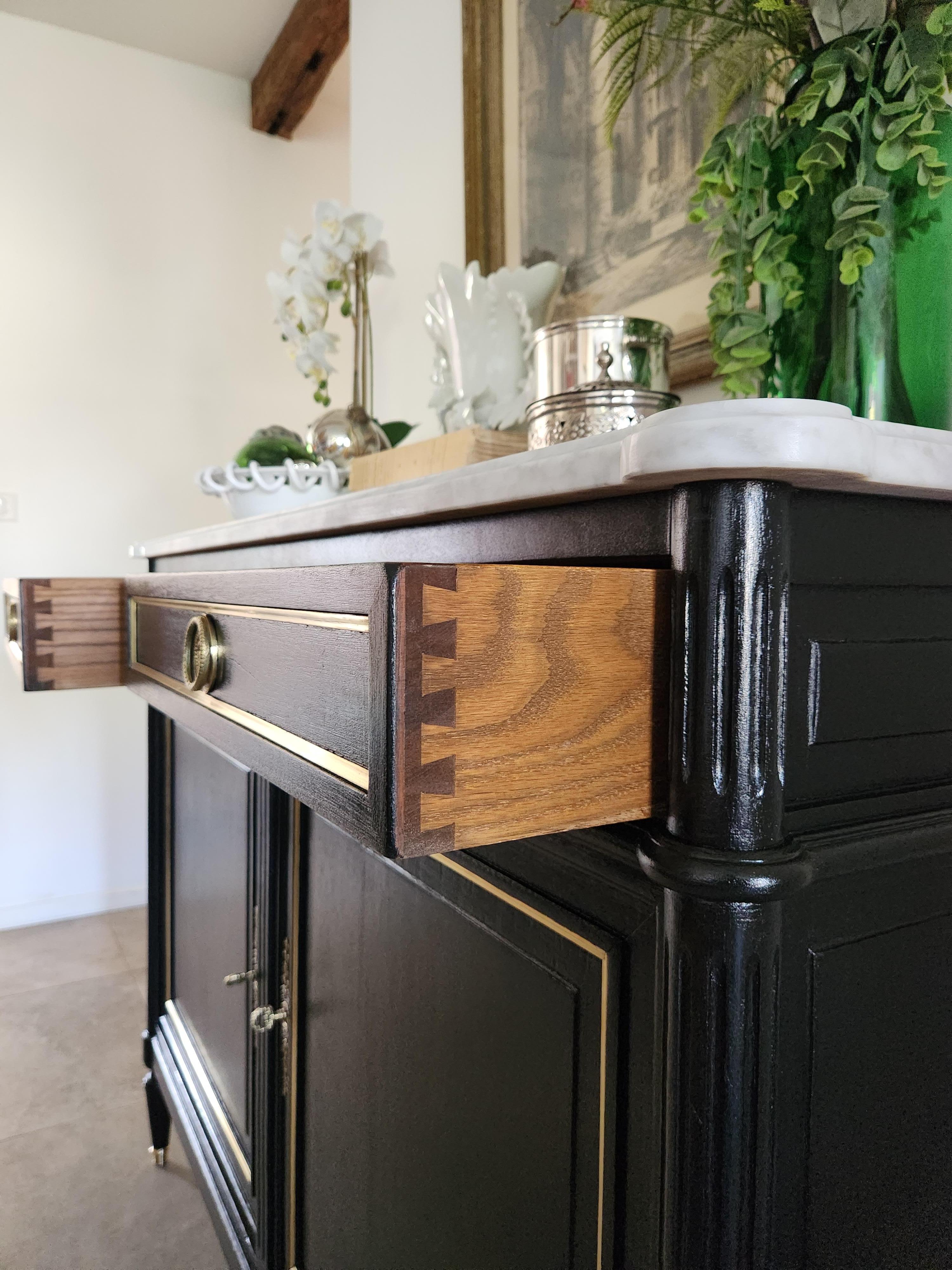 Antique French Louis XVI Buffet, Bronze & Carrara Marble For Sale 1