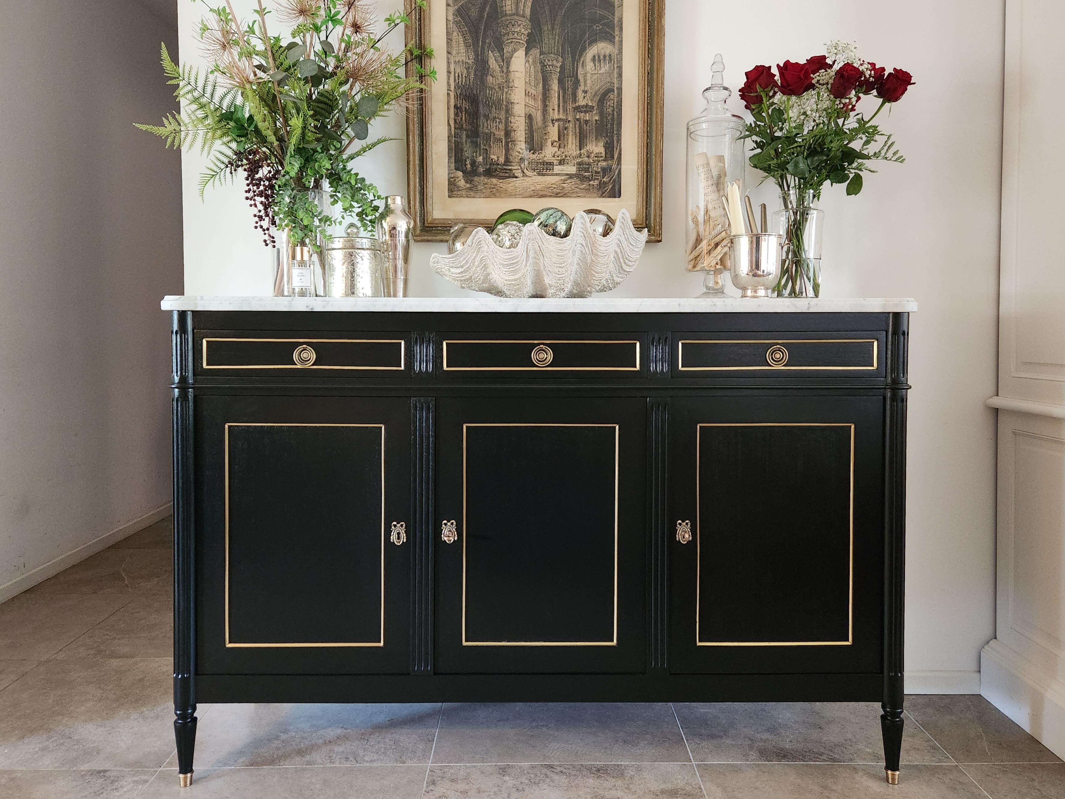 Antique French Louis XVI Buffet, bronzo e marmo di Carrara In condizioni buone in vendita a Senonches, Centre-Val de Loire