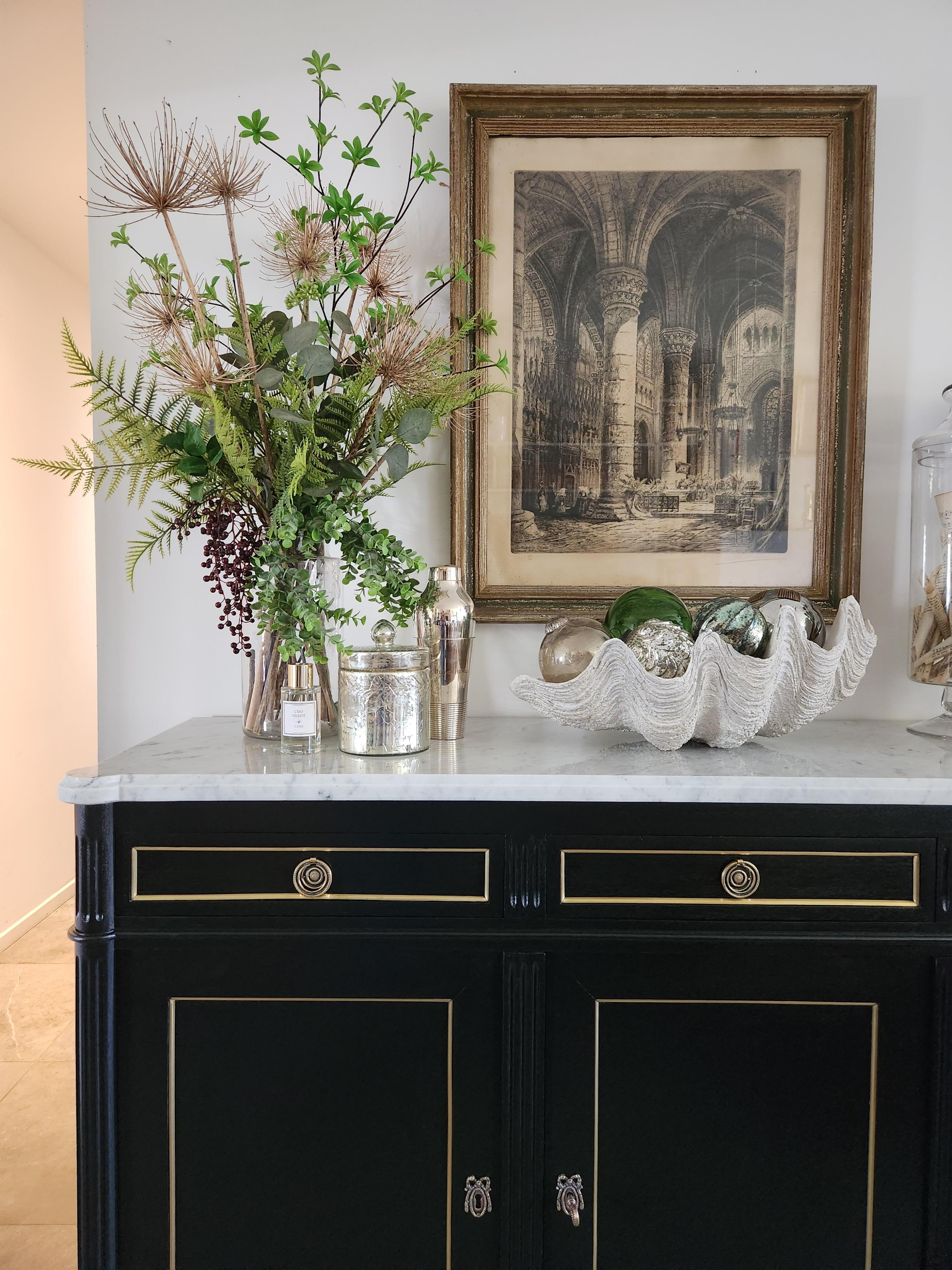 Metà XX secolo Antique French Louis XVI Buffet, bronzo e marmo di Carrara in vendita