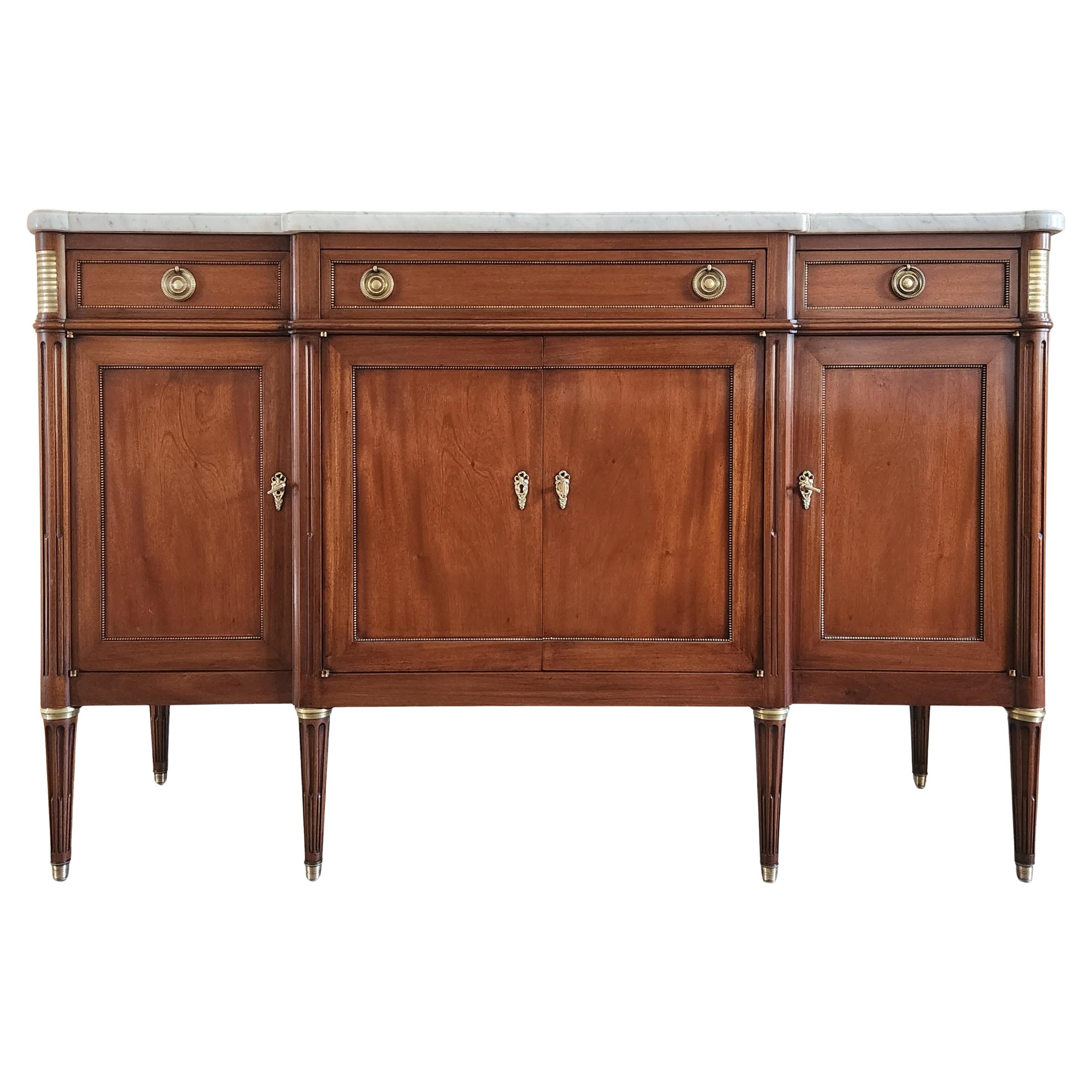 Antique French Louis XVI Buffet, Bronze & Carrara Marmor im Angebot