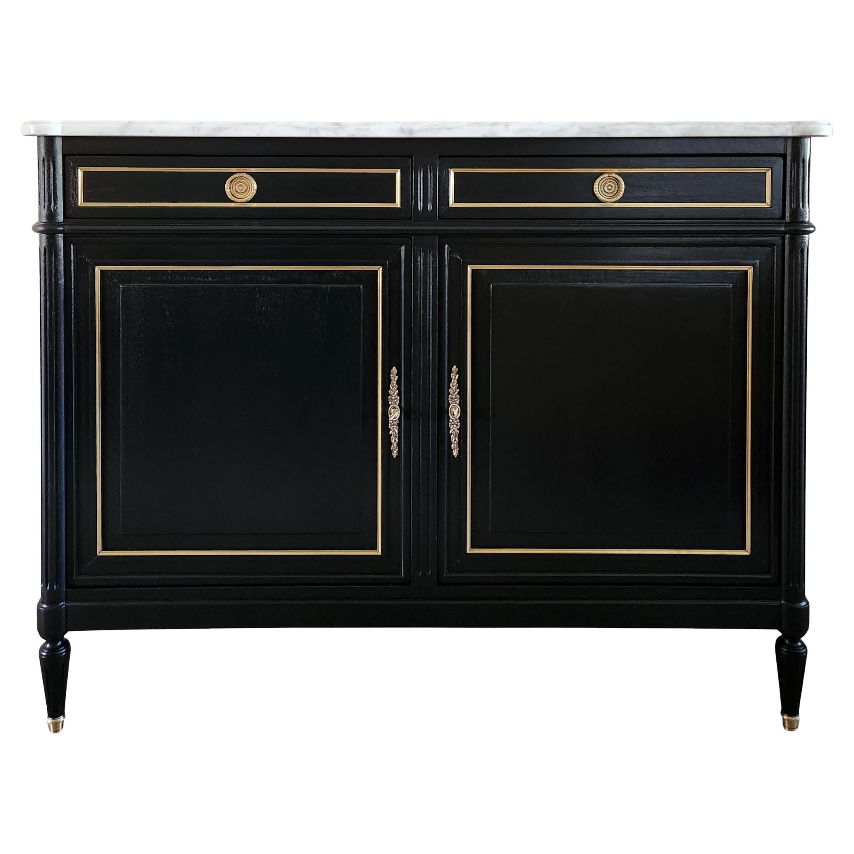 Antique French Louis XVI Buffet, Bronze & Carrara Marble For Sale