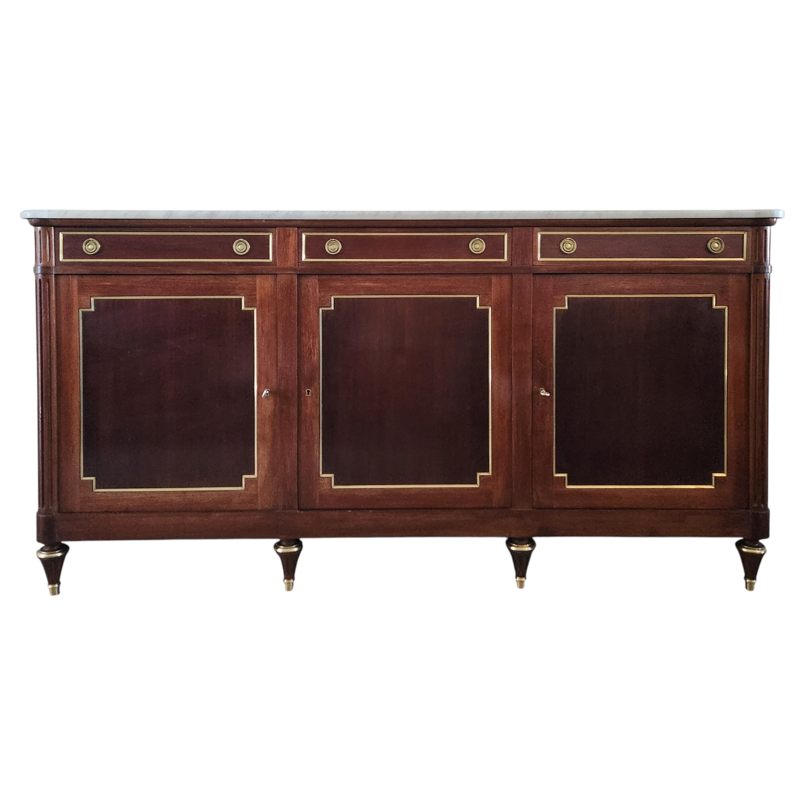 Antique French Louis XVI Buffet, Bronze & Carrara Marble