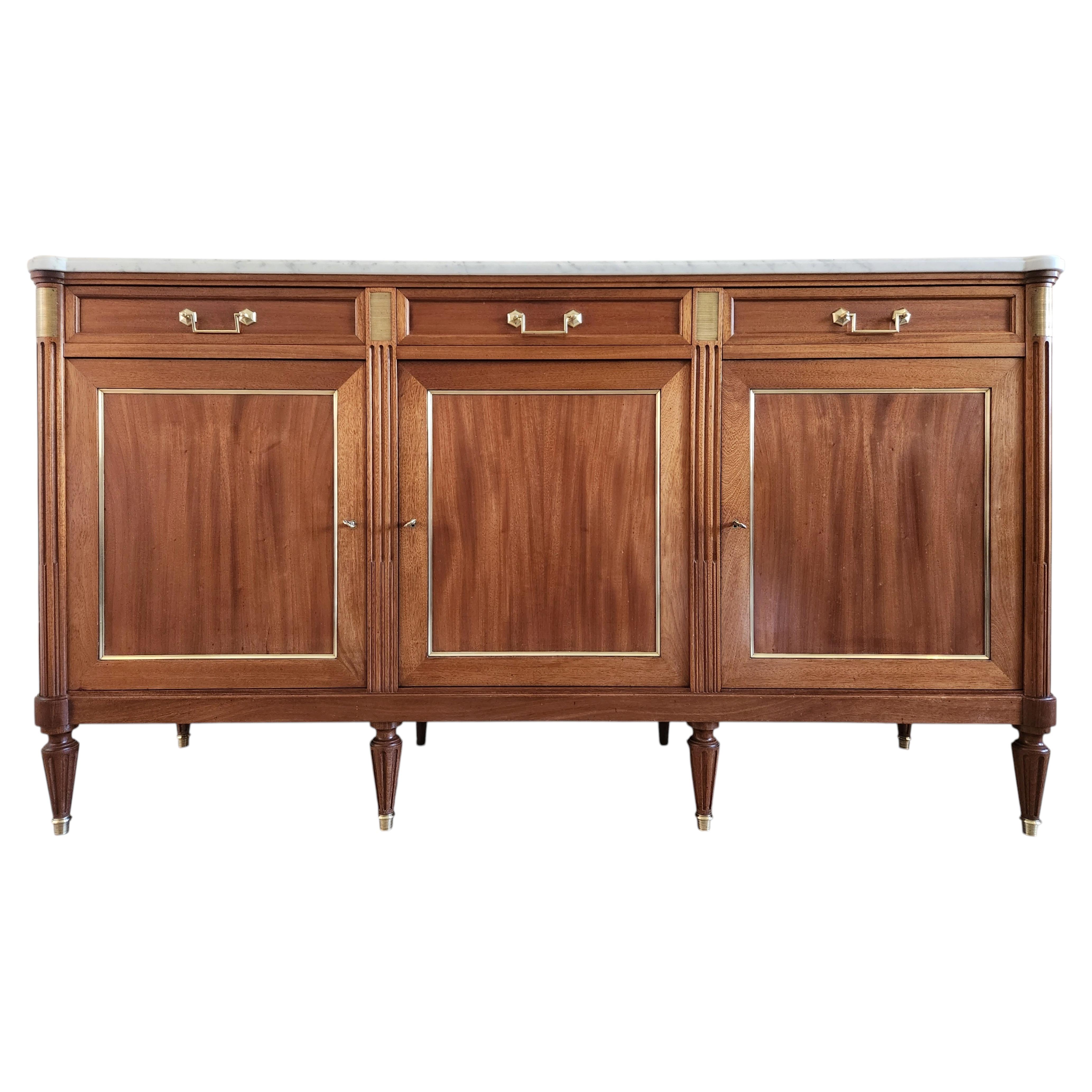 Antique French Louis XVI Buffet, Bronze & Carrara Marble