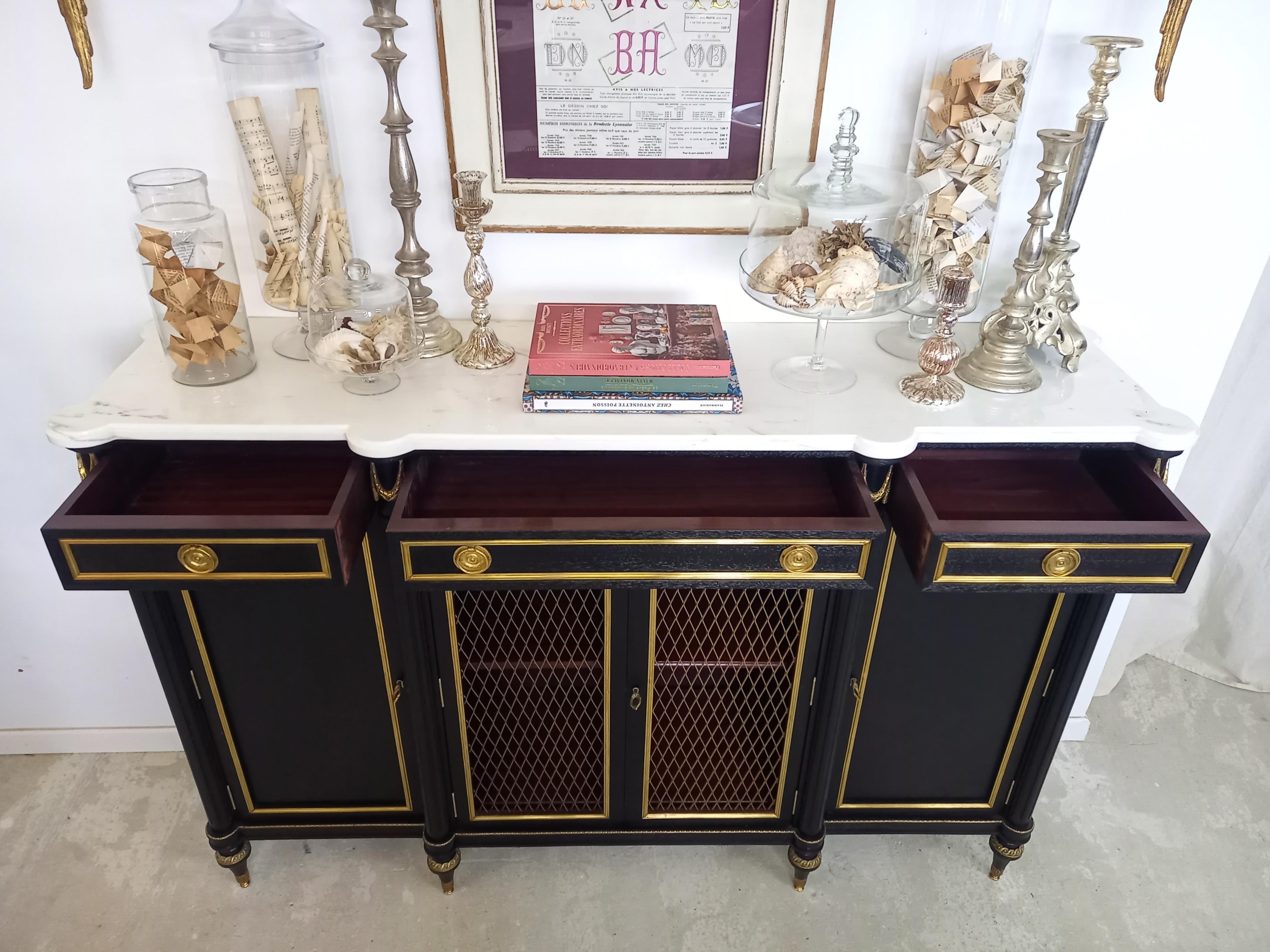 Antique French Louis XVI Buffet, Bronze & Marble Top 2