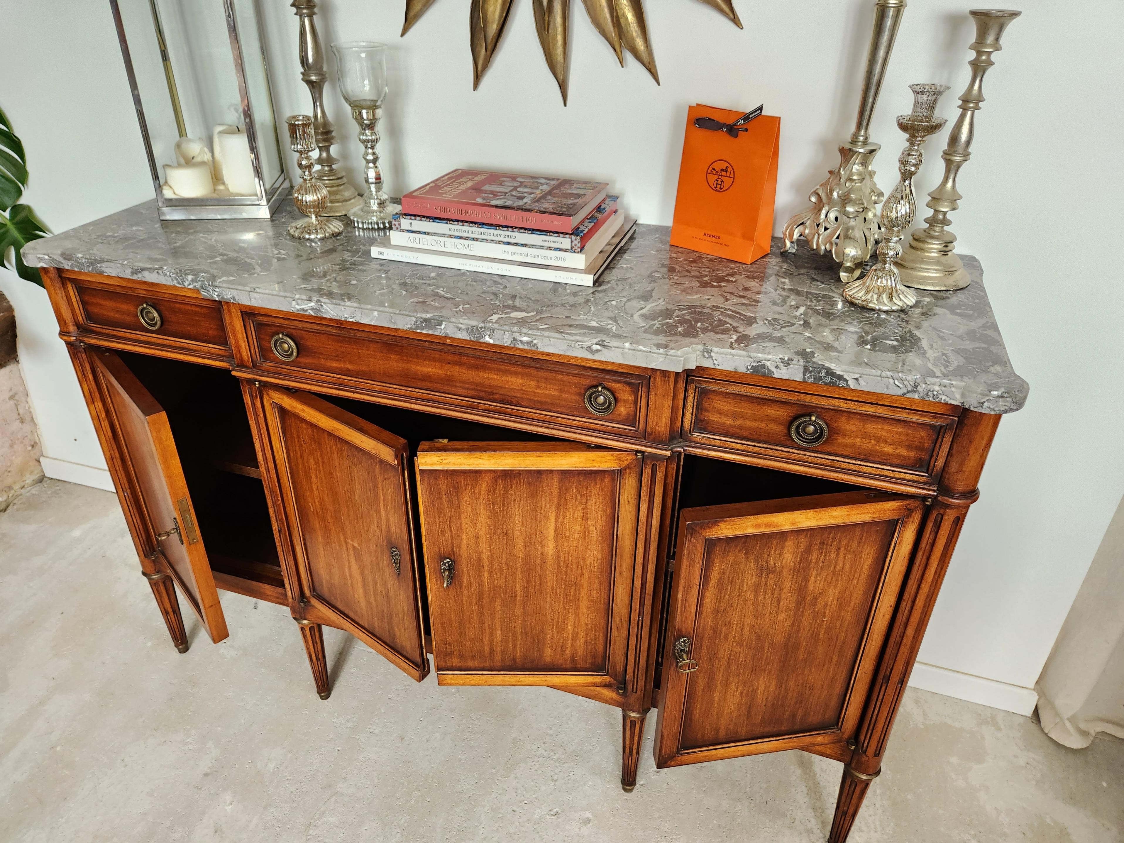Antique French Louis XVI Buffet, Bronze & Marble Top For Sale 3