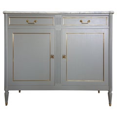 Antique French Louis XVI Buffet, Carrara Marble, Bronze 
Brass