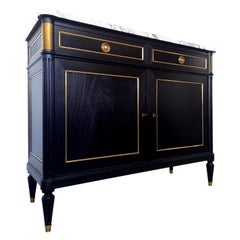 Antique French Louis XVI Buffet, Carrara Marble, Bronze 
Brass