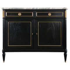 Antique French Louis XVI Buffet, Carrara Marble, Bronze & Brass