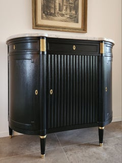 Antique French Louis XVI Buffet, Carrara Marble, Bronze Details