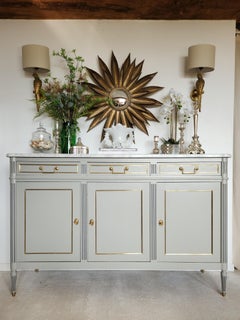 Antique French Louis XVI Buffet, Carrara Marble & Bronze