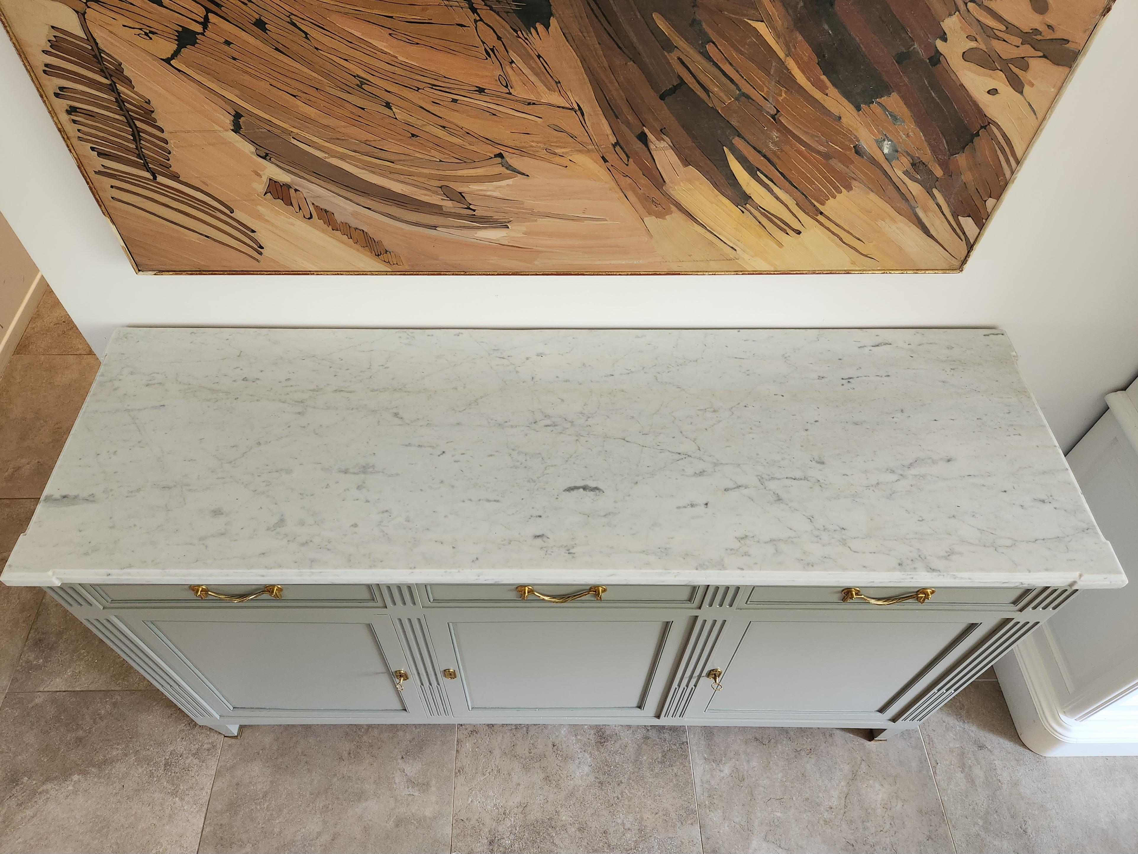 Antique French Louis XVI Buffet, Carrara Marble en vente 7