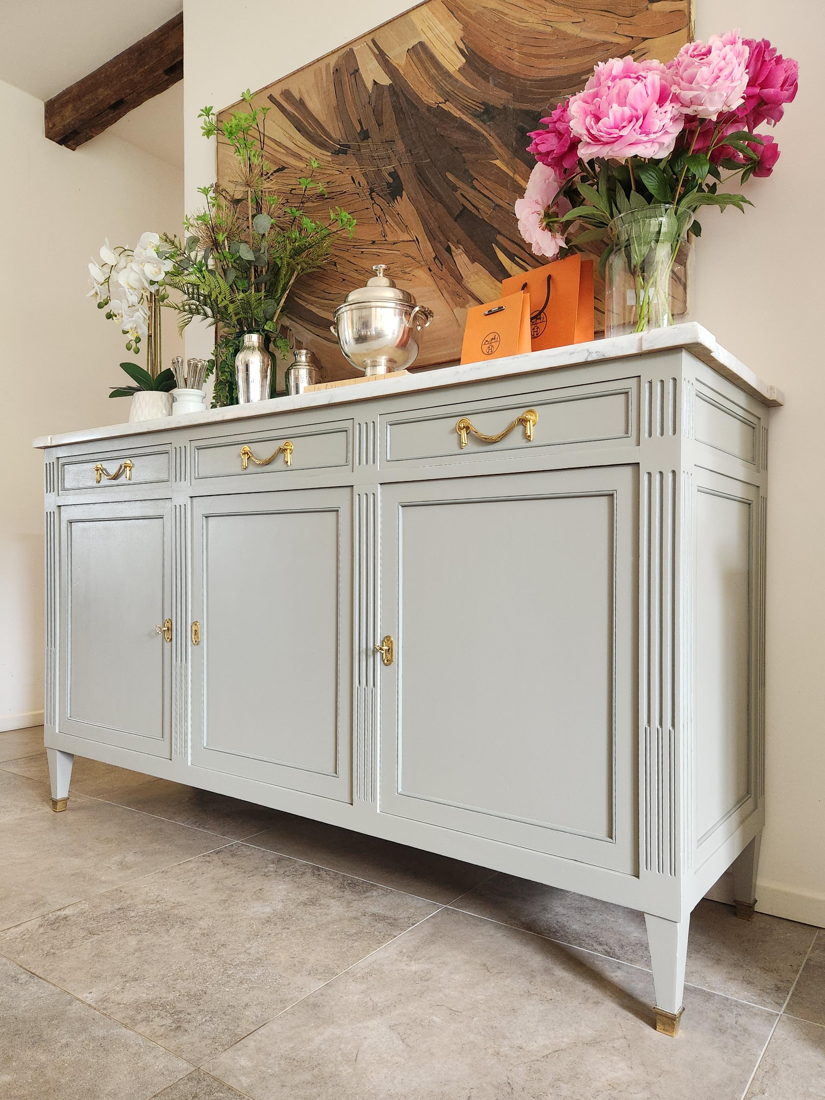Antique French Louis XVI Buffet, Carrara Marble en vente 1