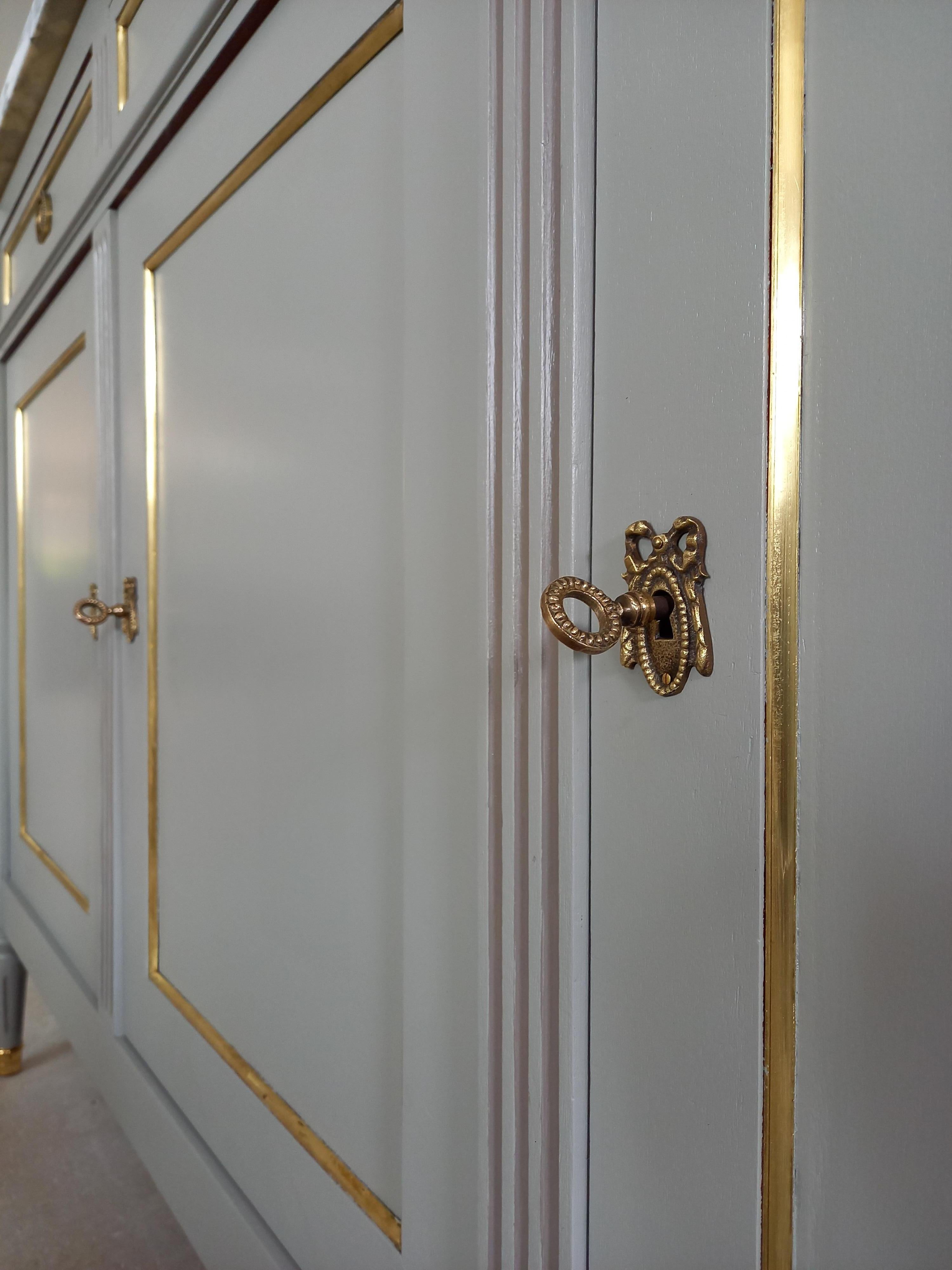 Antique French Louis XVI Buffet, Marble Top, Brass & Bronze Details 8