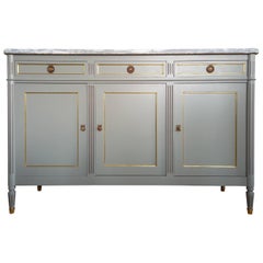 Antique French Louis XVI Buffet, Marble Top, Brass 
Bronze Details