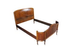 Antique French Louis XVI Burl Walnut Full Size Bed w Wrap Around Footboard