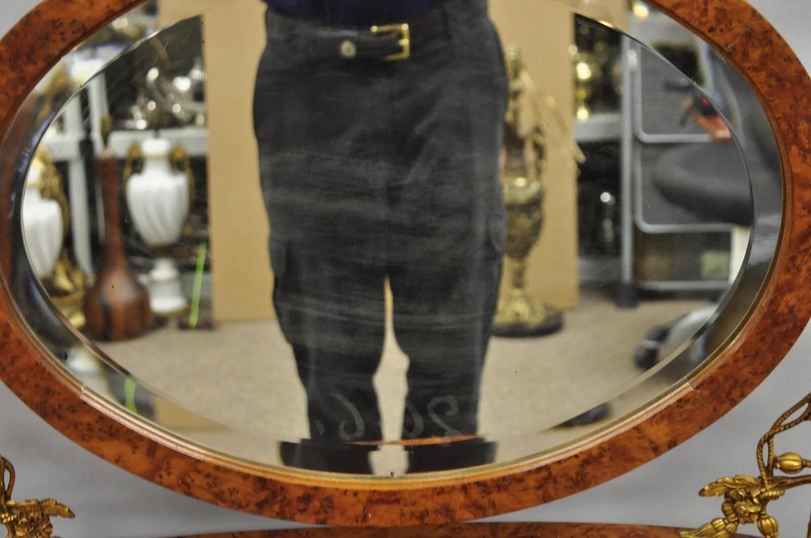 Antique French Louis XVI Burlwood Kidney Shaped Vanity Dressing Table w/ Mirror en venta 3