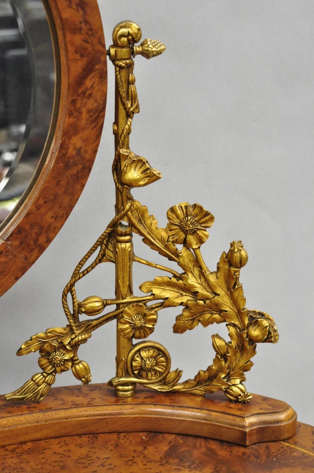 Antique French Louis XVI Burlwood Kidney Shaped Vanity Dressing Table w/ Mirror en Bueno estado para la venta en Philadelphia, PA