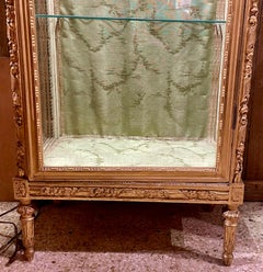Antique French Louis XVI Carved Gilt Wood Display Cabinet, Circa 1885-1895.