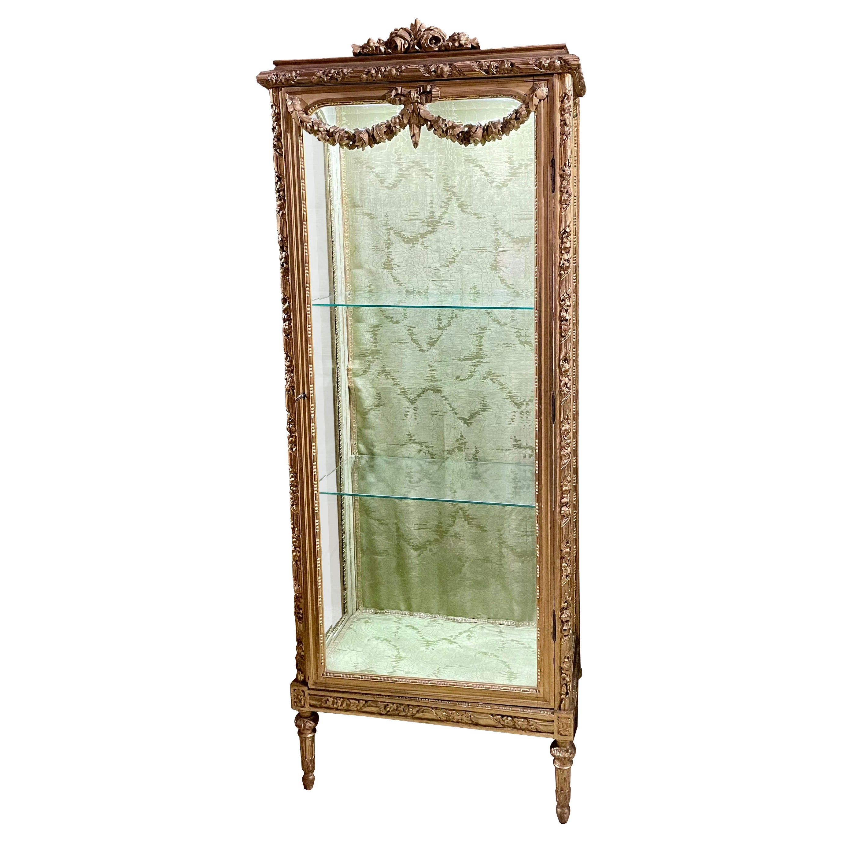 Antigua vitrina francesa Luis XVI de madera dorada tallada, Circa 1885-1895. en venta