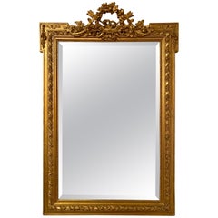 Antique French Louis XVI Carved Giltwood Mirror with Bevel, circa 1880-1900