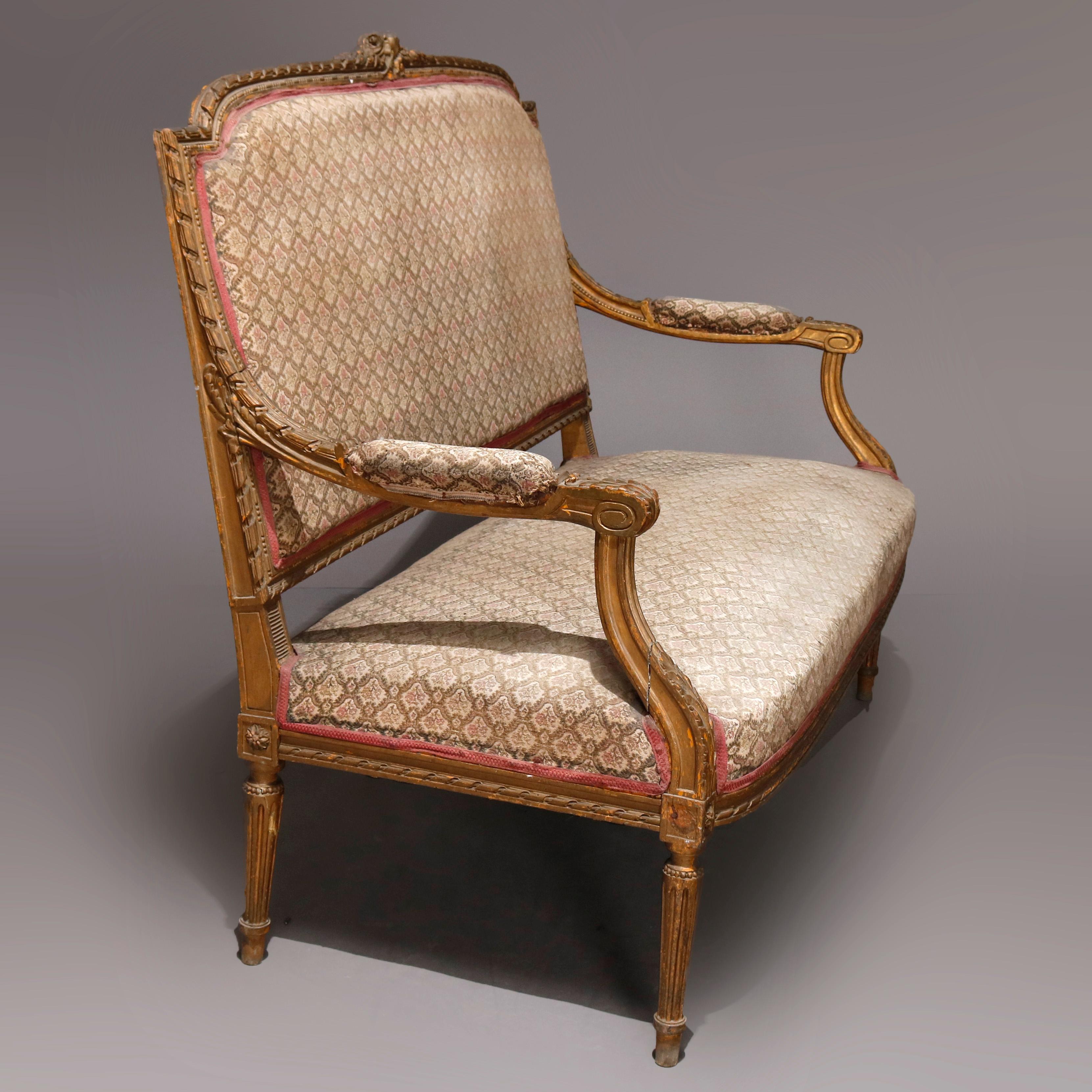 Antique French Louis XVI Carved Giltwood Parlor Settee, 19th Century In Good Condition In Big Flats, NY