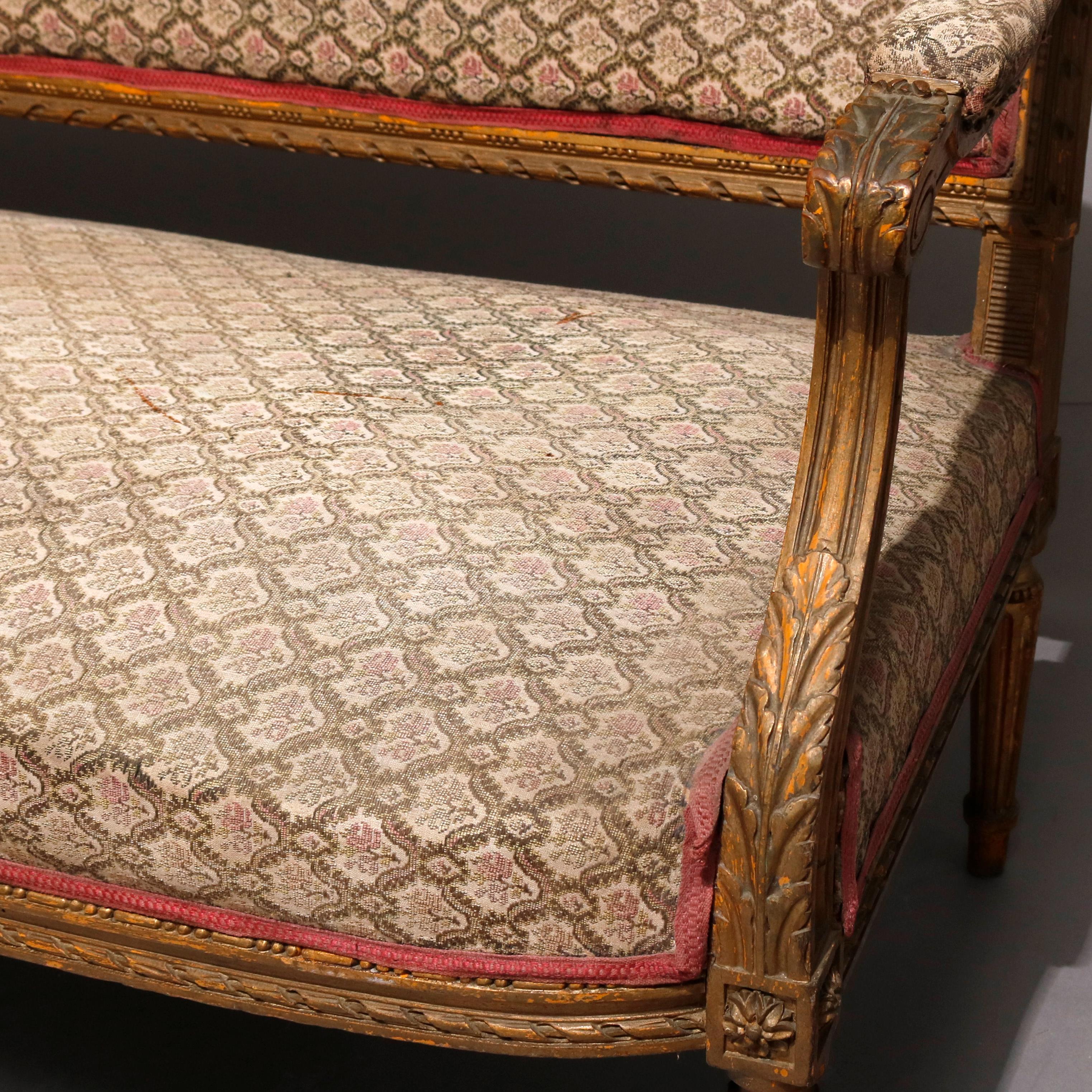 Antique French Louis XVI Carved Giltwood Parlor Settee, 19th Century 1