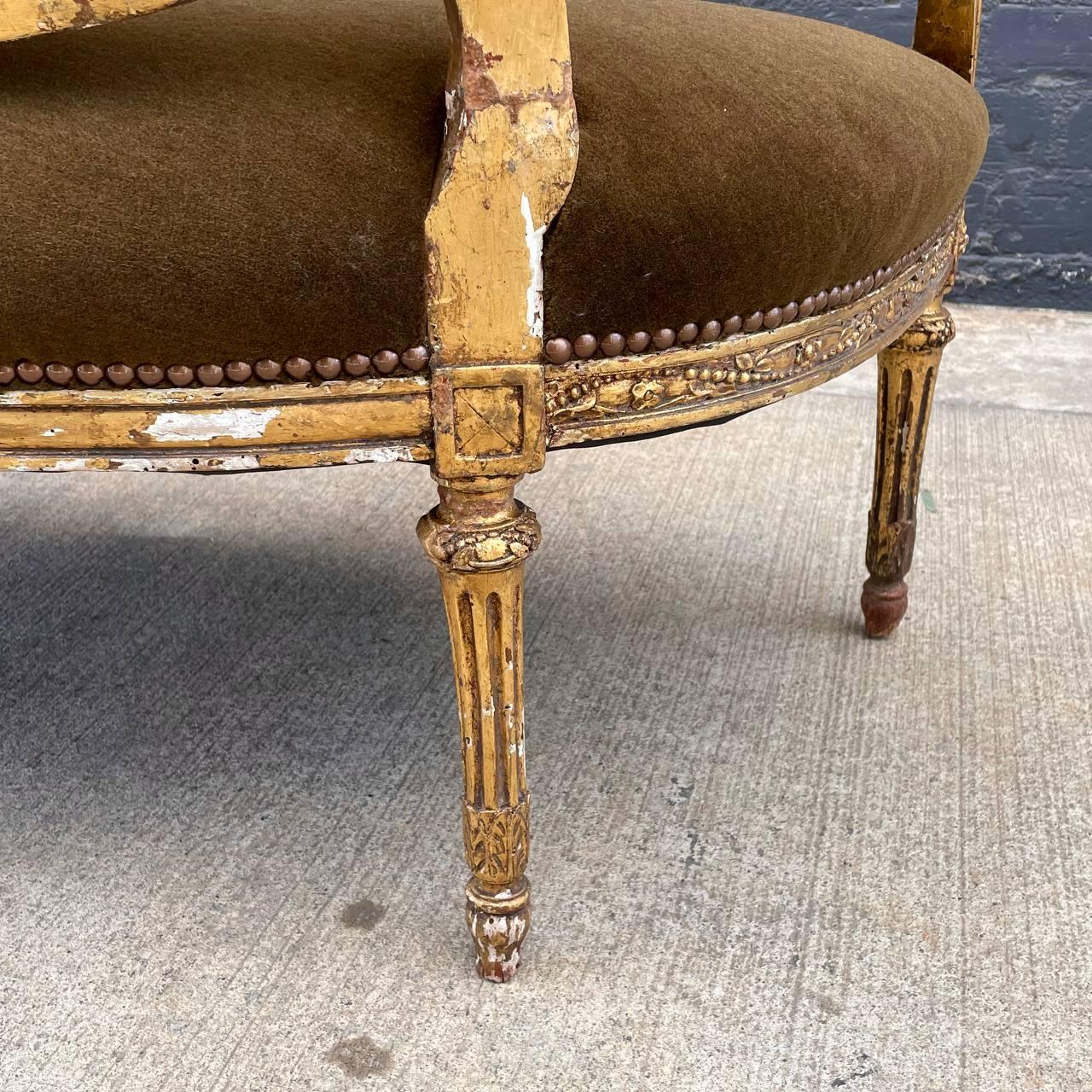 Antique French Louis XVI  Carved Gold Leaf & Alpaca Mohair Sofa  For Sale 11