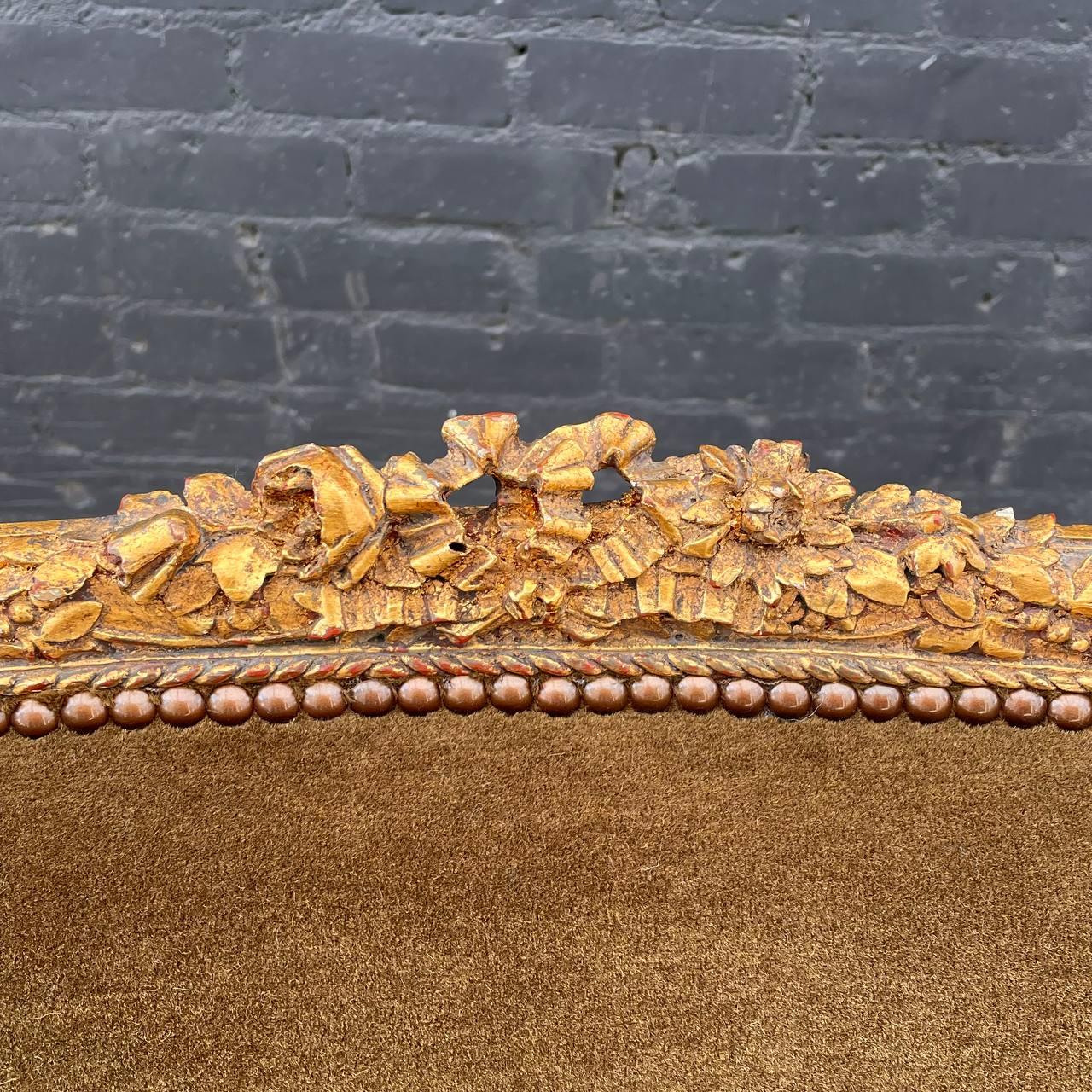 Antique French Louis XVI  Carved Gold Leaf & Alpaca Mohair Sofa  For Sale 1