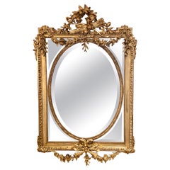 Antique French Louis XVI Carved Gold-Leaf Mirror with Beveling Circa 1890
s