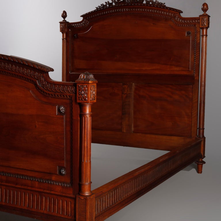 Antique French Louis XVI Carved Mahogany Full Size Bed, 19th Century at
