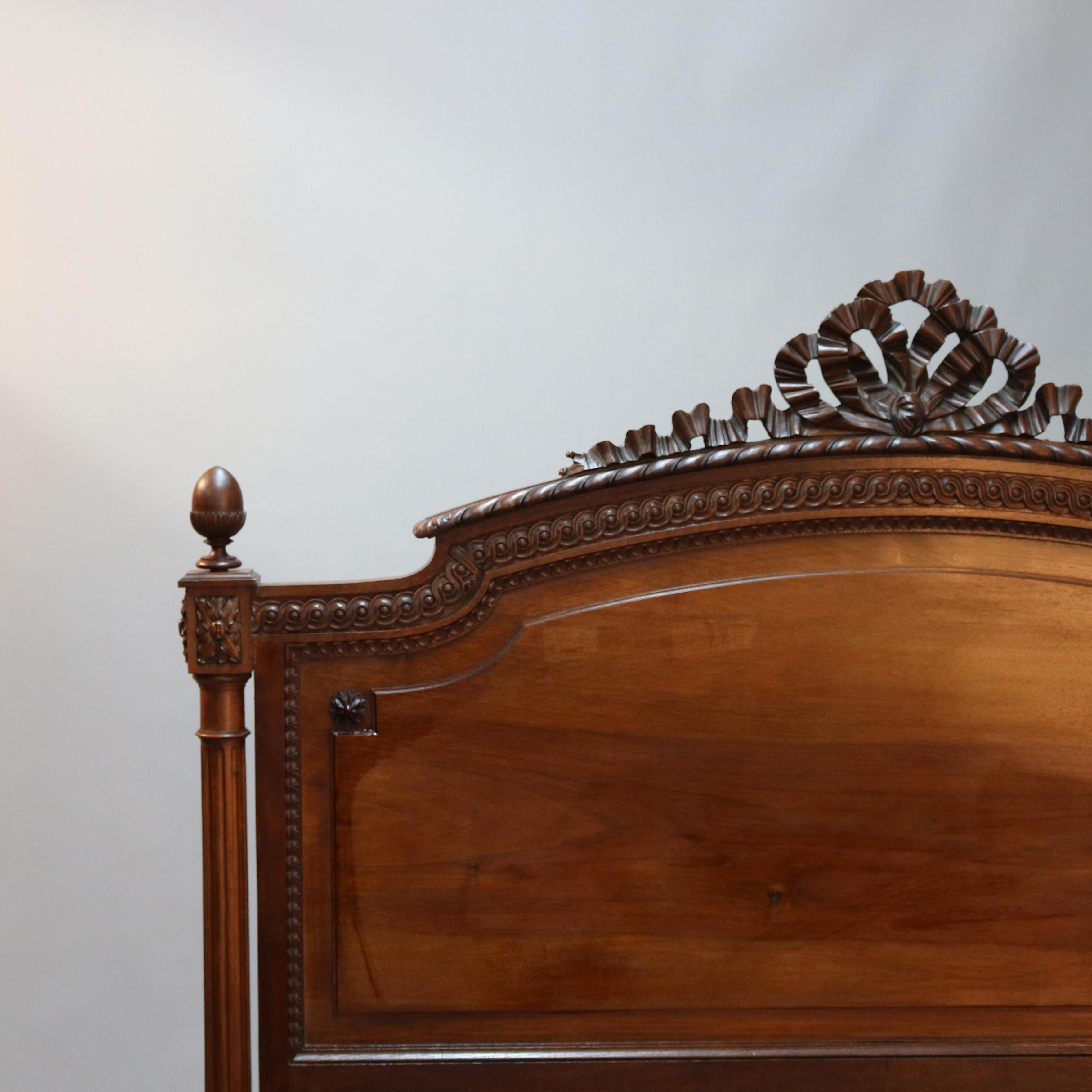 Antique French Louis XVI Carved Mahogany Full Size Bed, 19th Century In Good Condition In Big Flats, NY