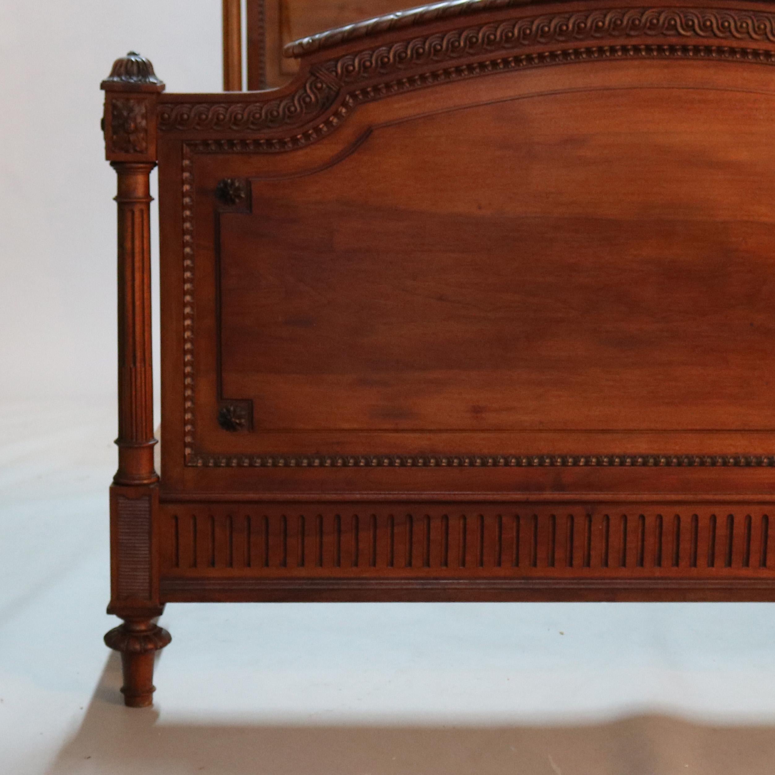 Antique French Louis XVI Carved Mahogany Full Size Bed, 19th Century 5