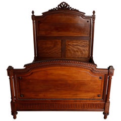 Antique French Louis XVI Carved Mahogany Full Size Bed, 19th Century