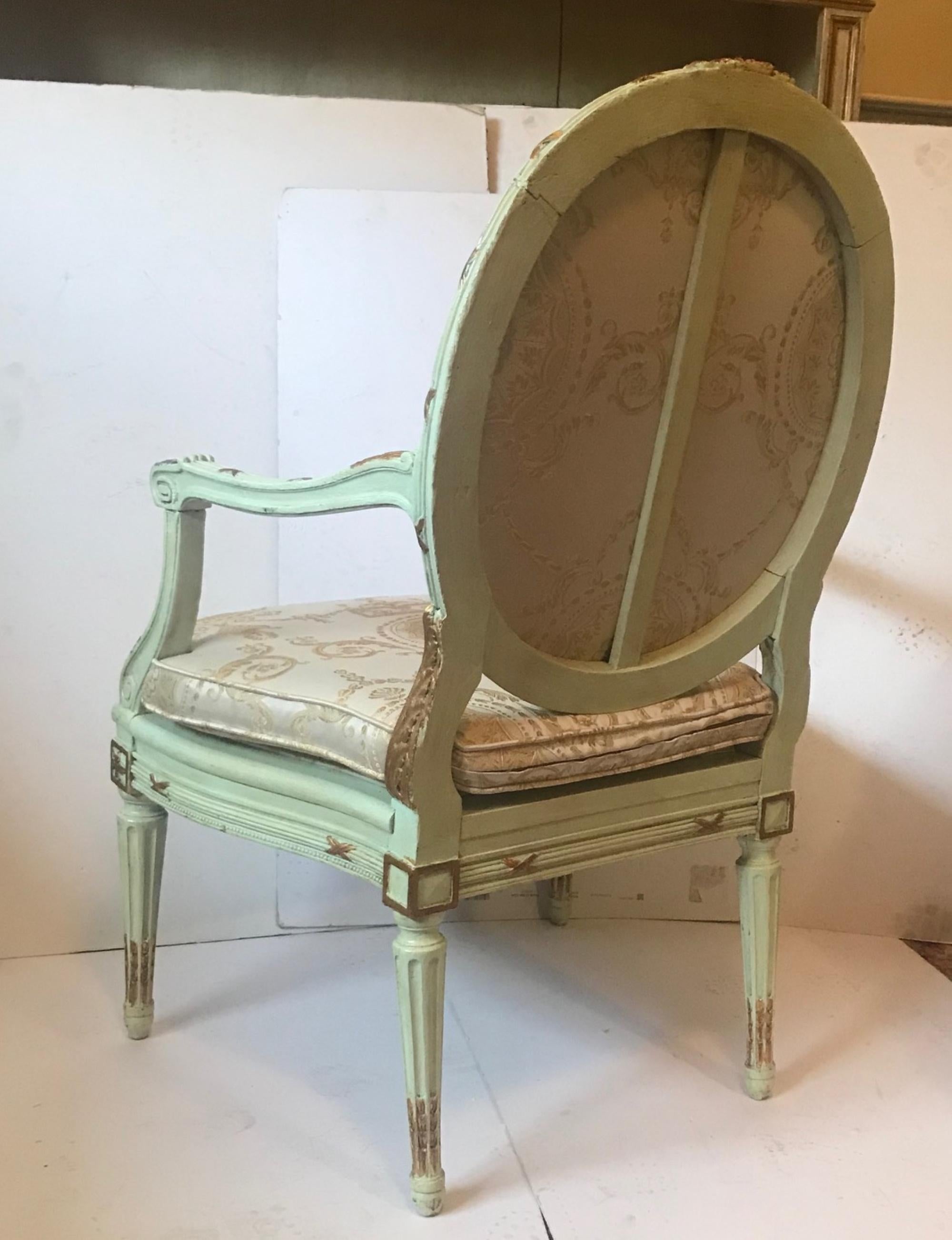 Antique French Louis XVI Carved Parcel Gilded Armchair Fauteuil 3