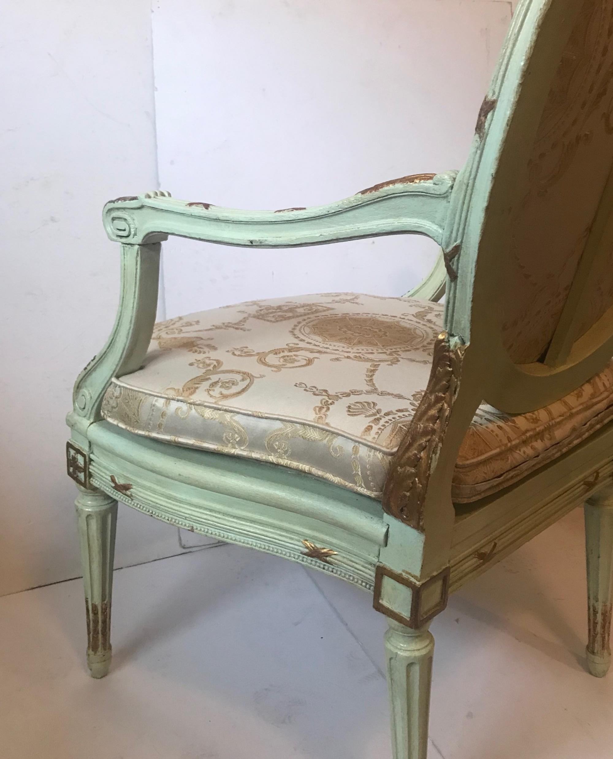 Antique French Louis XVI Carved Parcel Gilded Armchair Fauteuil 2