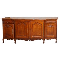 Antique French Louis XVI Carved Walnut and Parquetry Buffet, 20th Century
