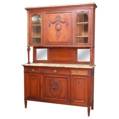Antique French Louis XVI, credenza intagliata in noce e marmo con specchi, XIX secolo