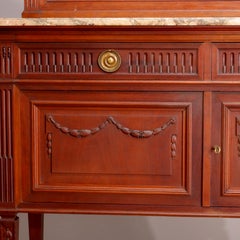 Antique French Louis XVI Carved Walnut and Marble Mirrored Server, 19th Century