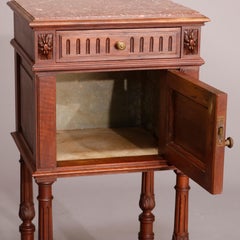 Antique French Louis XVI Carved Walnut Marble-Top Side Stand, 19th Century