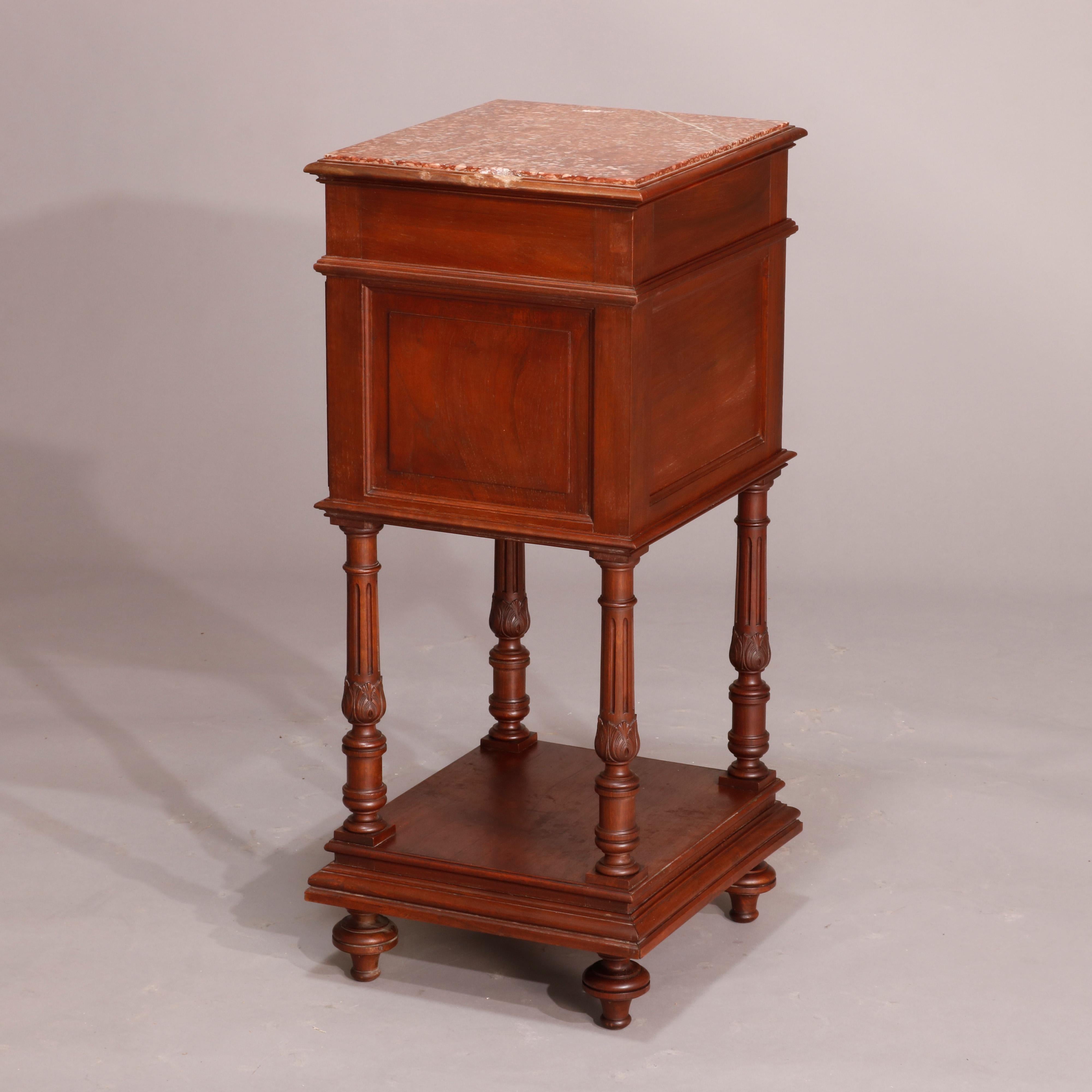 Antique French Louis XVI Carved Walnut Marble-Top Side Stand, 19th Century In Good Condition In Big Flats, NY